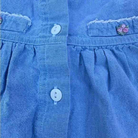 Vintage Kids Girls Honors Cotton Denim Floral Spring Jumper Dress Size 4T - Picture 5 of 6